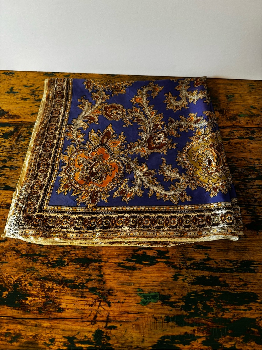 Decorative Paisley Silk-Look Scarf - Royal Blue and Gold